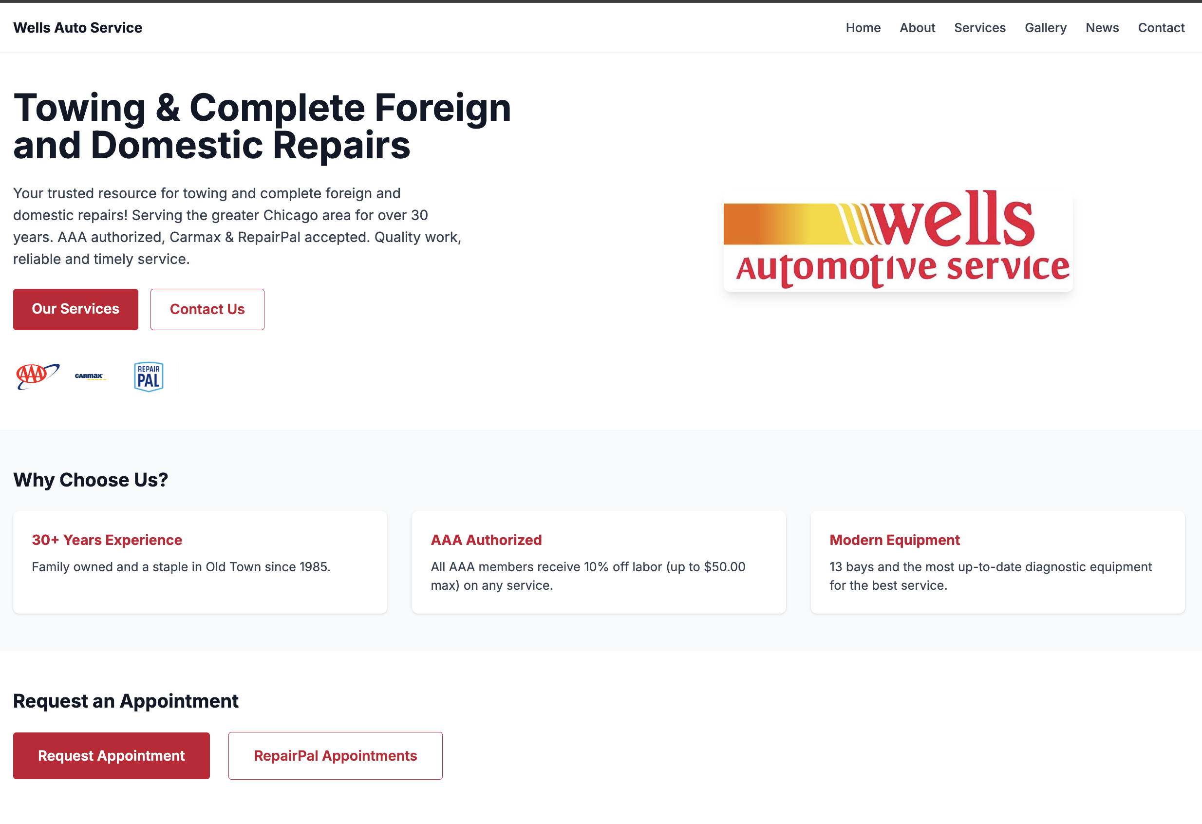 Wells Auto Service - After redesign