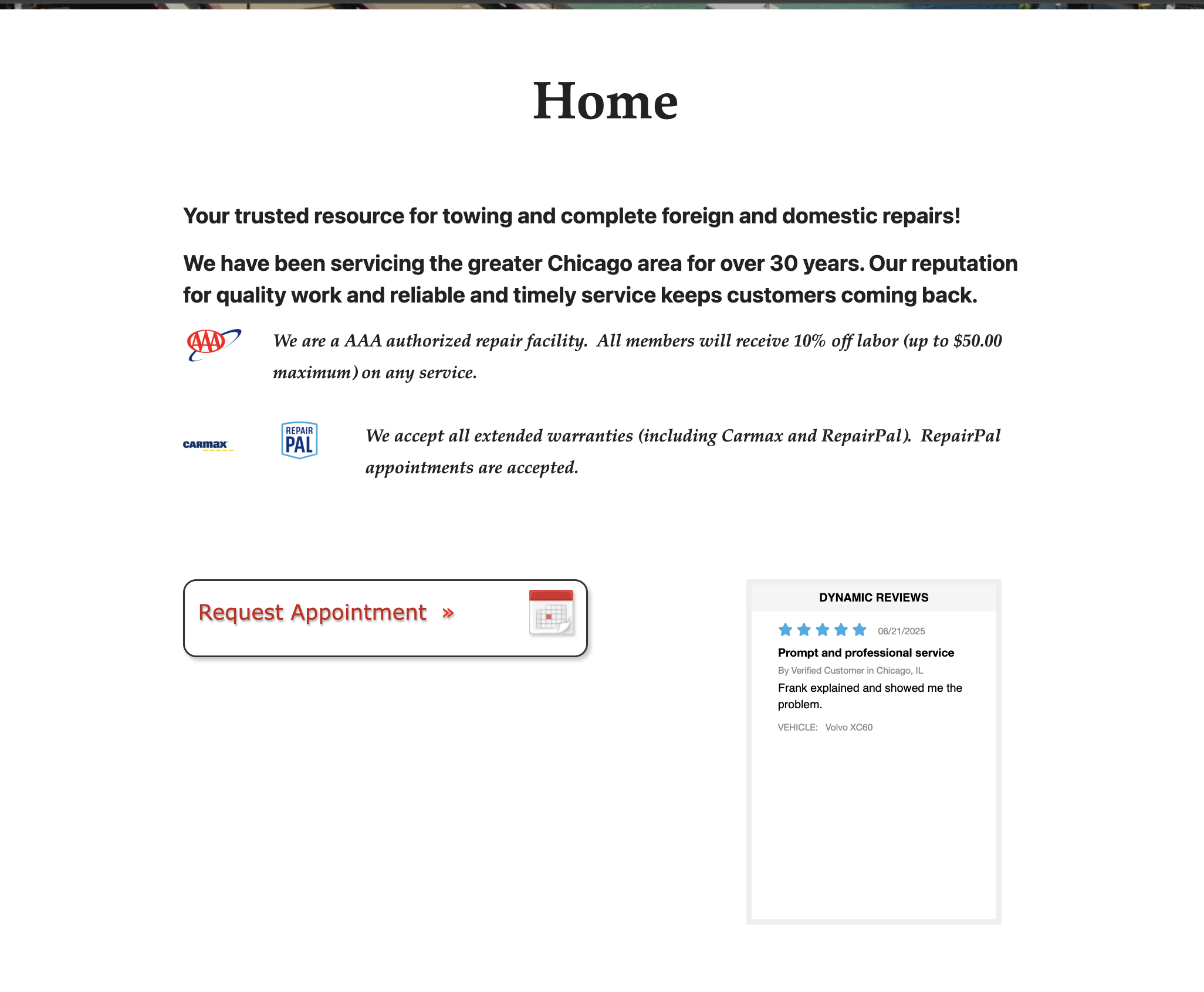 Wells Auto Service - Before redesign